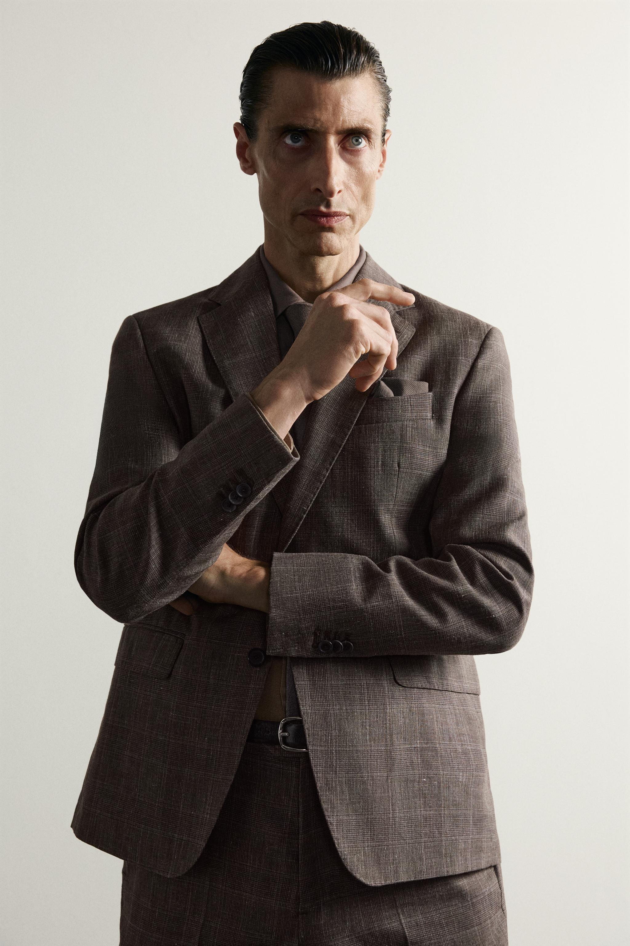 LINEN-WOOL CHECKERED SUIT JACKET